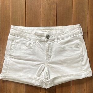 American eagle white midi twill denim shorts 6